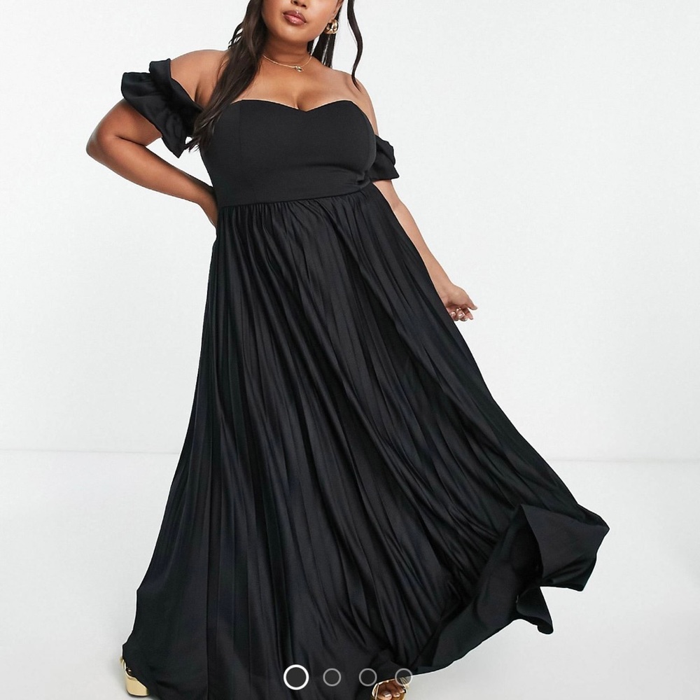 ASOS DESIGN CURVE off shoulder bardot maxi dress in black